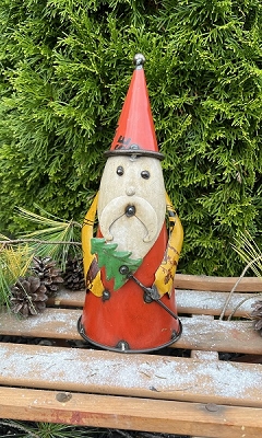 Recycled METAL CONE SANTA HOLDING A TREE 11